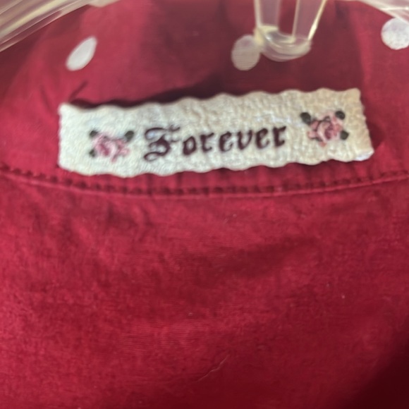 Forever 21 red dress white polkadots button front tie waist. Shirt dress - Picture 6 of 6